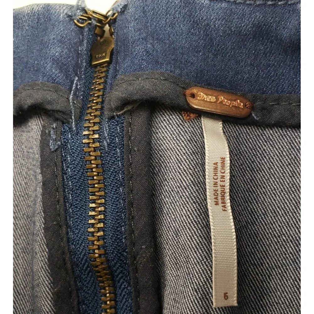 Free People Modern Femme Denim Mini Skirt Womens 6 Blue Back Zip Stretch Short